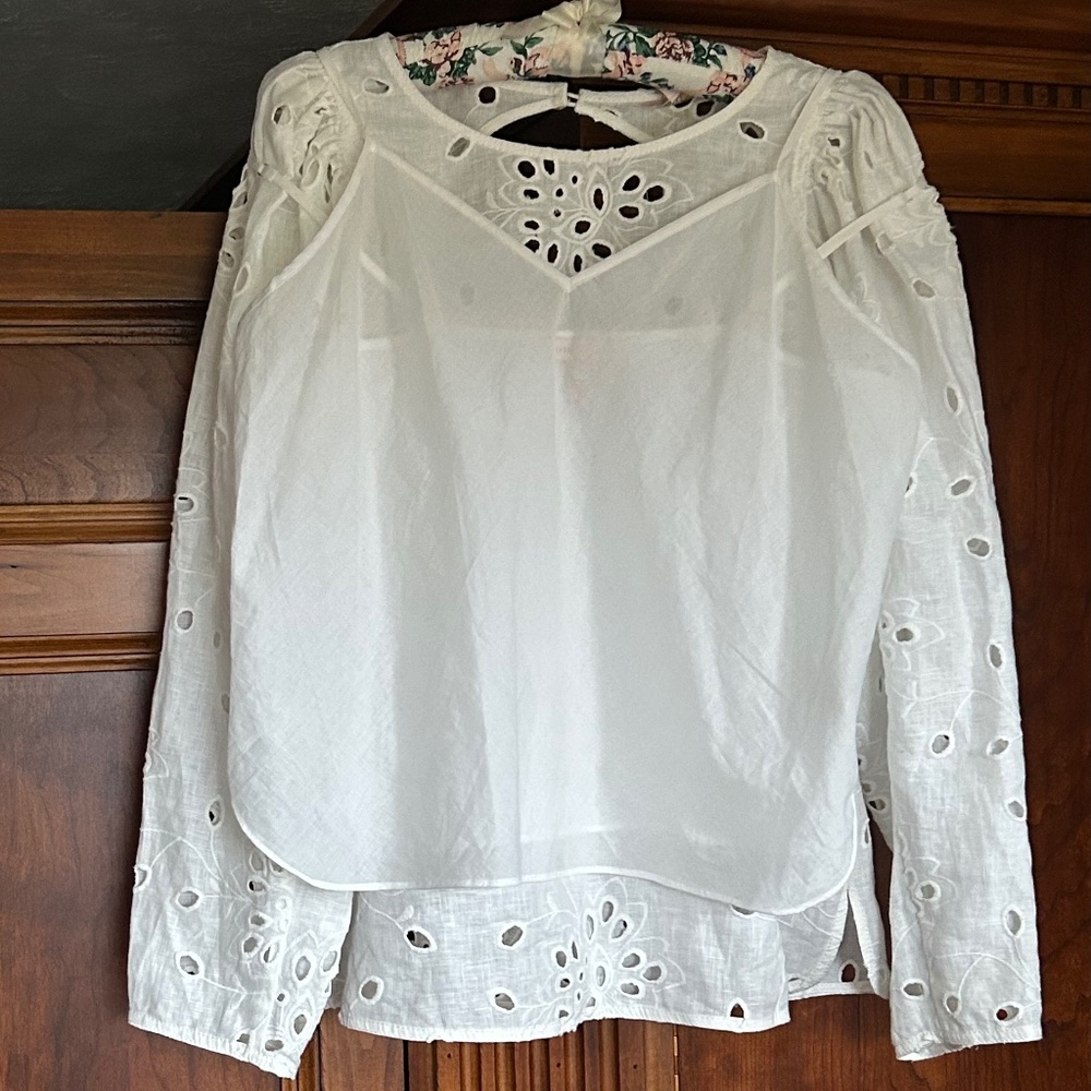Rebecca Taylor Sarah Embroidered White Blouse, Size L, NWT - Picture 9 of 16